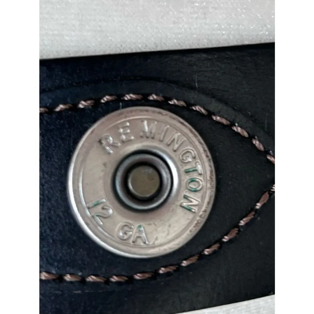 Remington 12 Gauge Shotgun Shell Black Leather Mens Belt Size 34